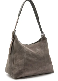 Belted suede hobo bag