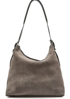 Belted suede hobo bag