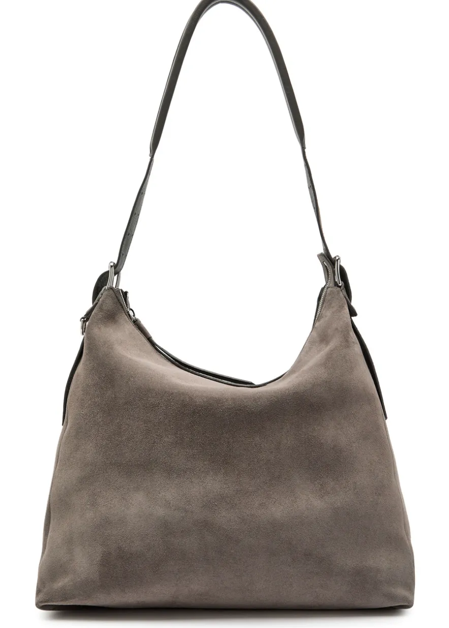 Belted suede hobo bag