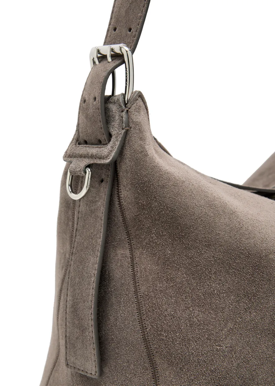 Belted suede hobo bag