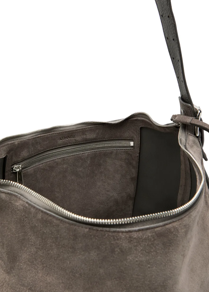 Belted suede hobo bag