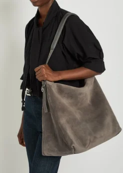 Belted suede hobo bag