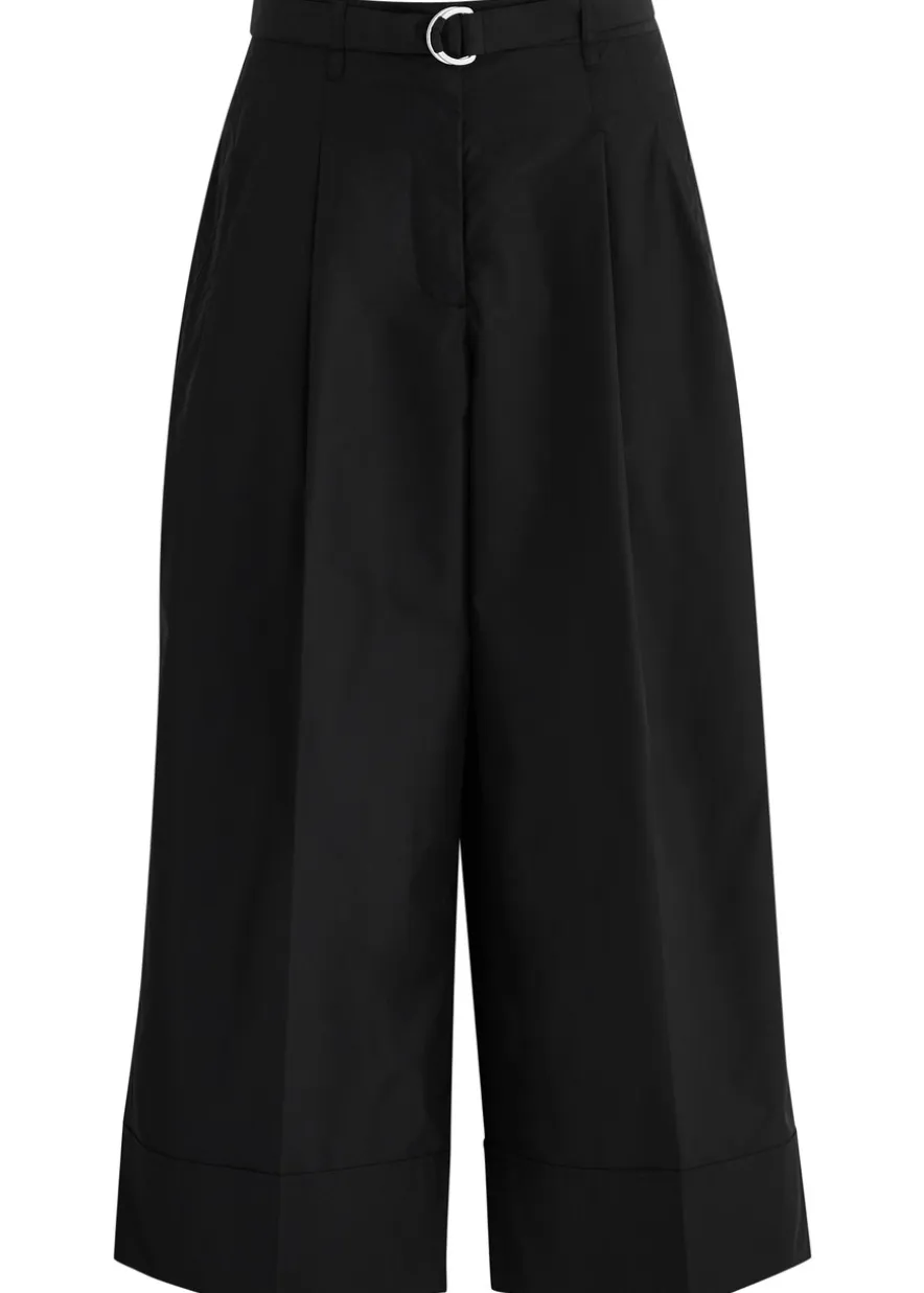 Belted wide-leg cotton-blend trousers
