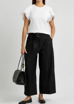 Belted wide-leg cotton-blend trousers