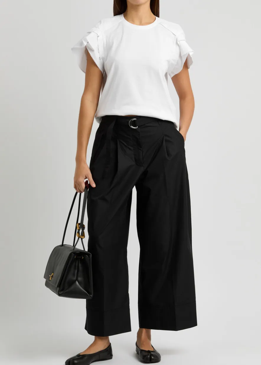 Belted wide-leg cotton-blend trousers
