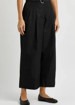Belted wide-leg cotton-blend trousers