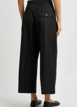 Belted wide-leg cotton-blend trousers