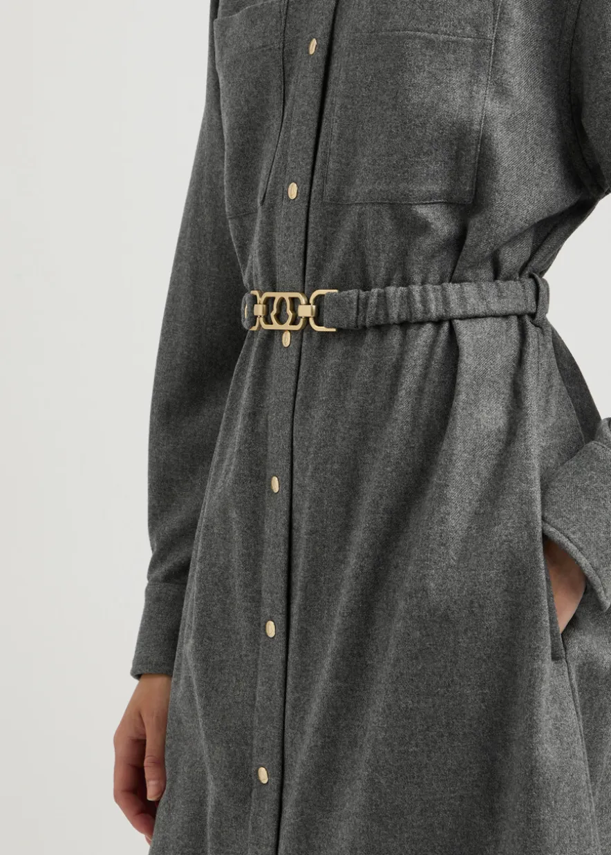 Belted wool-blend midi shirt dress