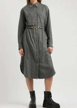 Belted wool-blend midi shirt dress