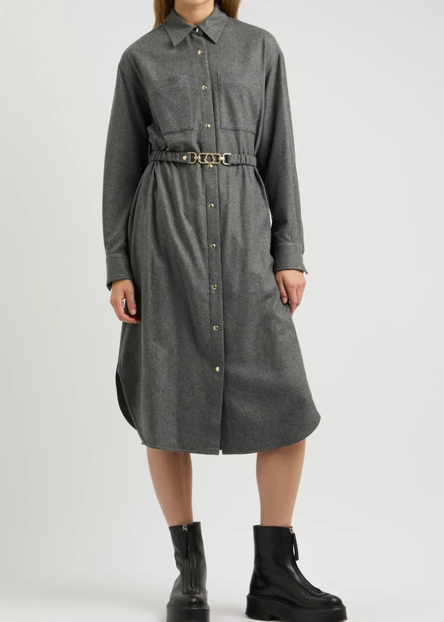 Belted wool-blend midi shirt dress