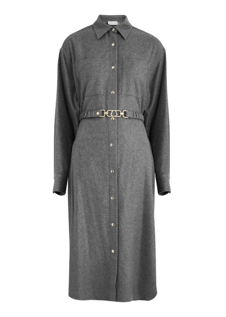 Belted wool-blend midi shirt dress
