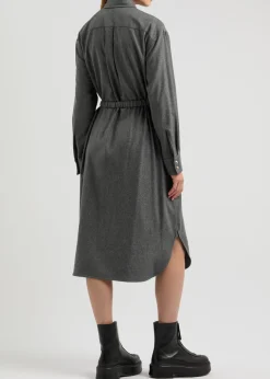 Belted wool-blend midi shirt dress