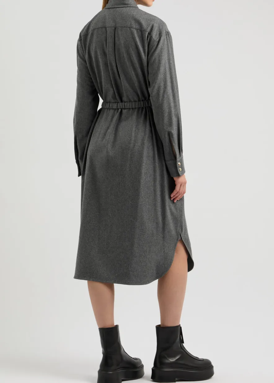 Belted wool-blend midi shirt dress