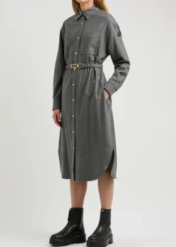 Belted wool-blend midi shirt dress