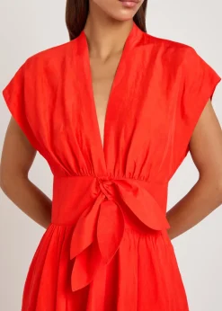 Belted woven midi dress