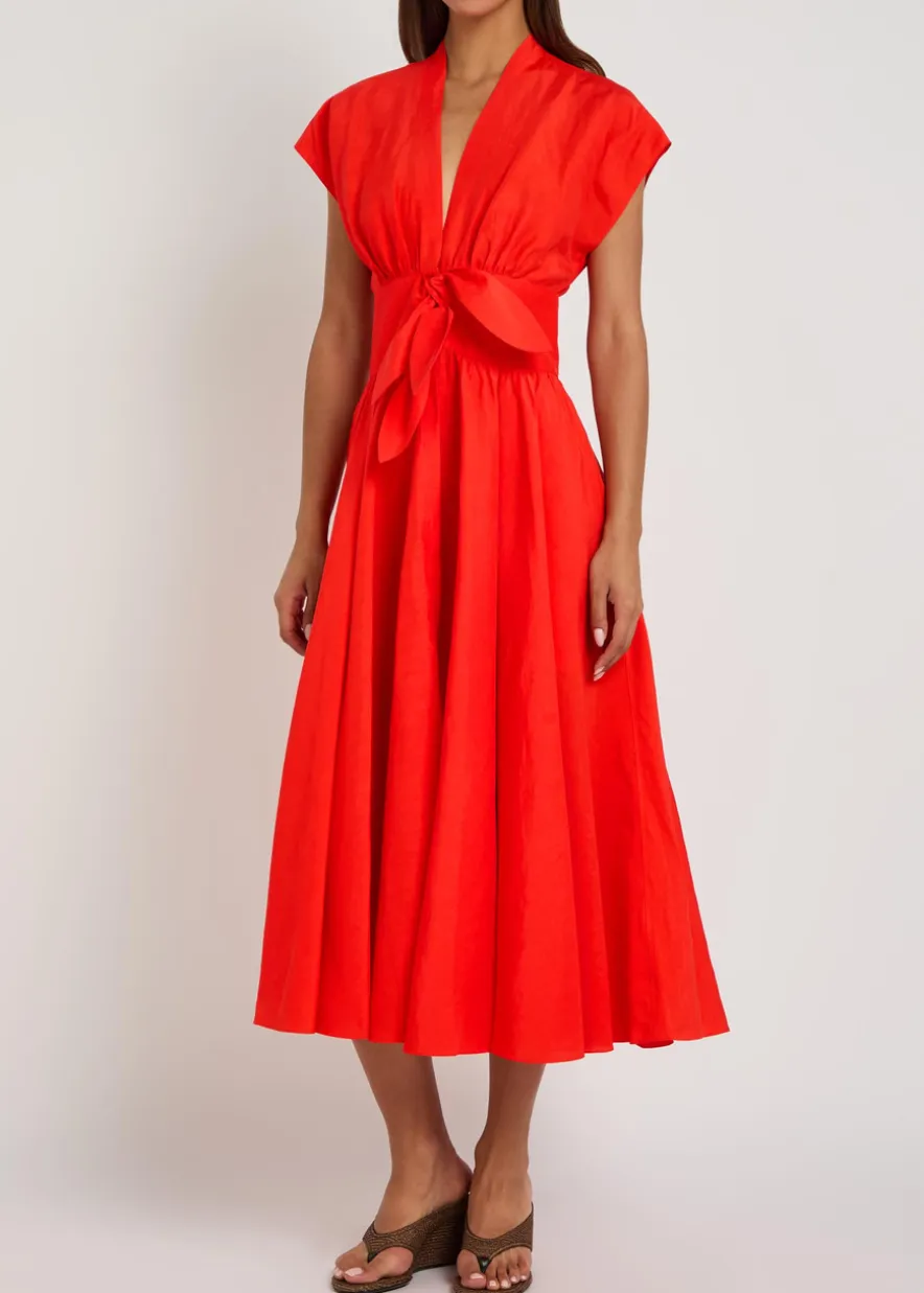 Belted woven midi dress