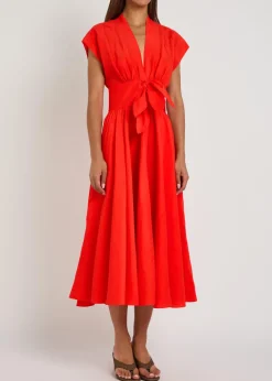 Belted woven midi dress