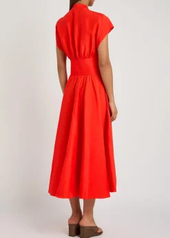Belted woven midi dress