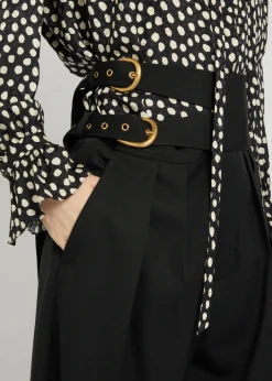 Belt-effect straight-leg wool trousers