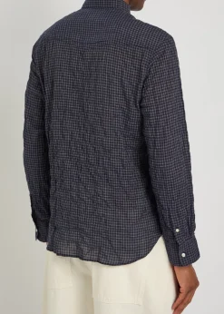 Beniot checked crinkled cotton-blend shirt