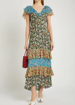 Benoite floral ruffled silk midi dress