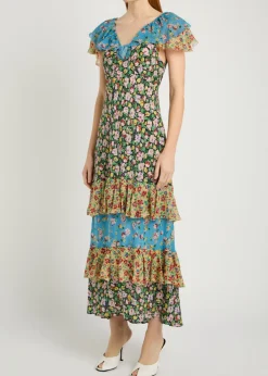 Benoite floral ruffled silk midi dress