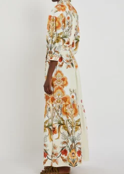 Bianca floral-print belted linen-blend maxi shirt dress