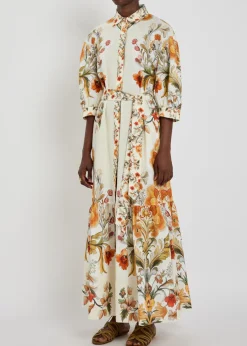 Bianca floral-print belted linen-blend maxi shirt dress
