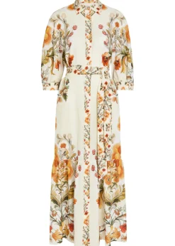 Bianca floral-print belted linen-blend maxi shirt dress