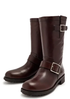 Biker leather mid-calf boots
