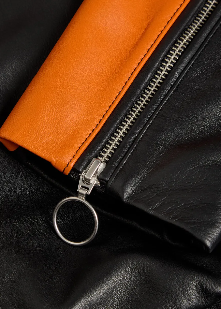 Biker padded colour-blocked leather jacket