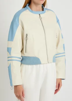 Biker padded colour-blocked leather jacket