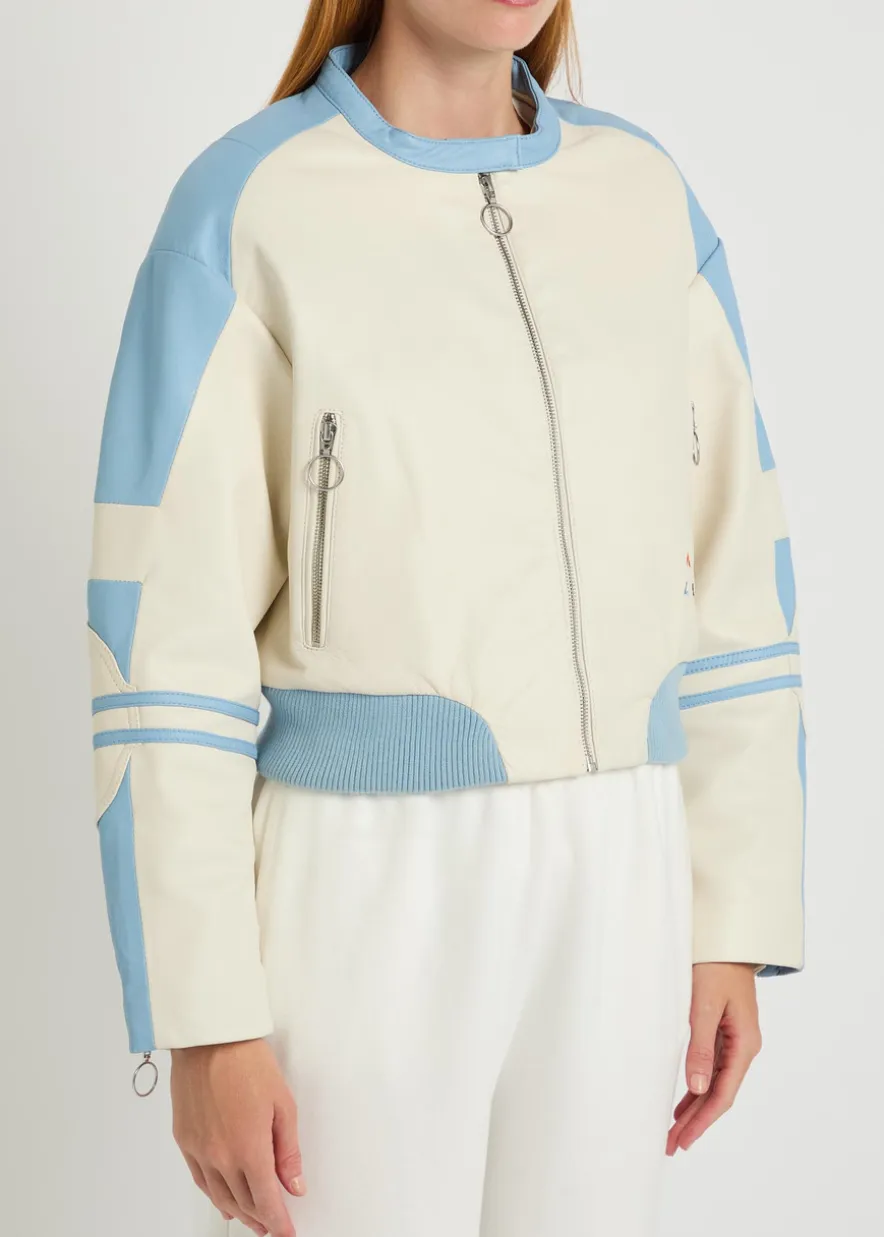 Biker padded colour-blocked leather jacket