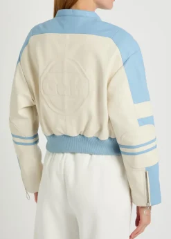 Biker padded colour-blocked leather jacket