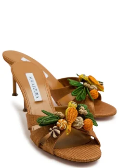 Birdsong 75 appliquéd woven raffia mules