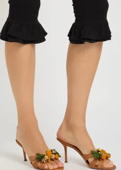 Birdsong 75 appliquéd woven raffia mules