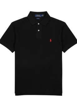 Black slim piqué cotton polo shirt