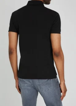 Black slim piqué cotton polo shirt