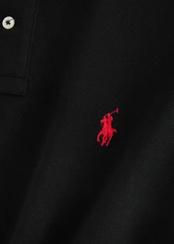 Black slim piqué cotton polo shirt