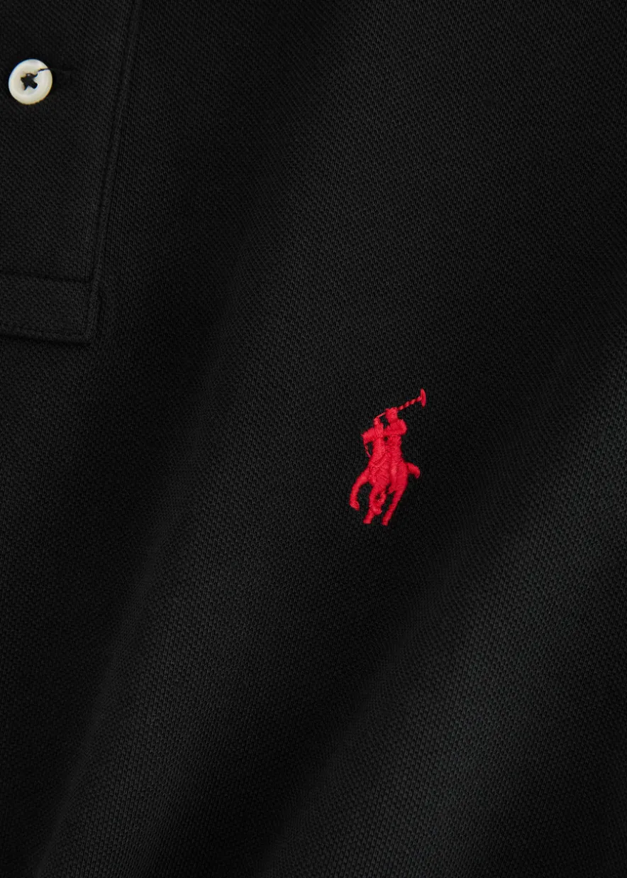 Black slim piqué cotton polo shirt