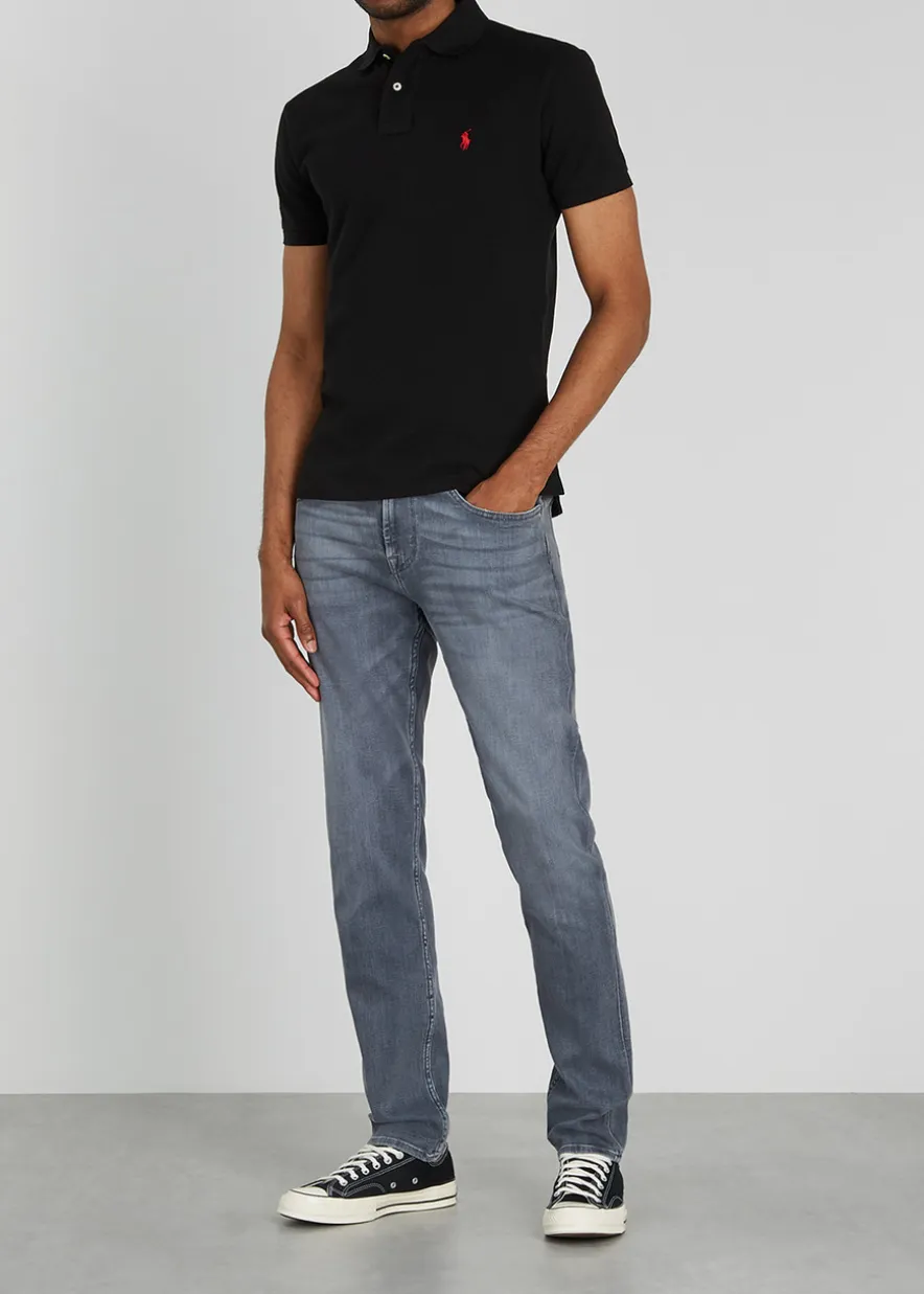 Black slim piqué cotton polo shirt