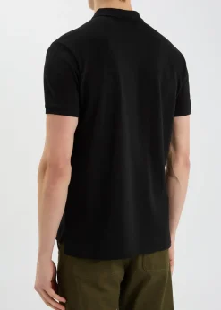 Black slim piqué cotton polo shirt