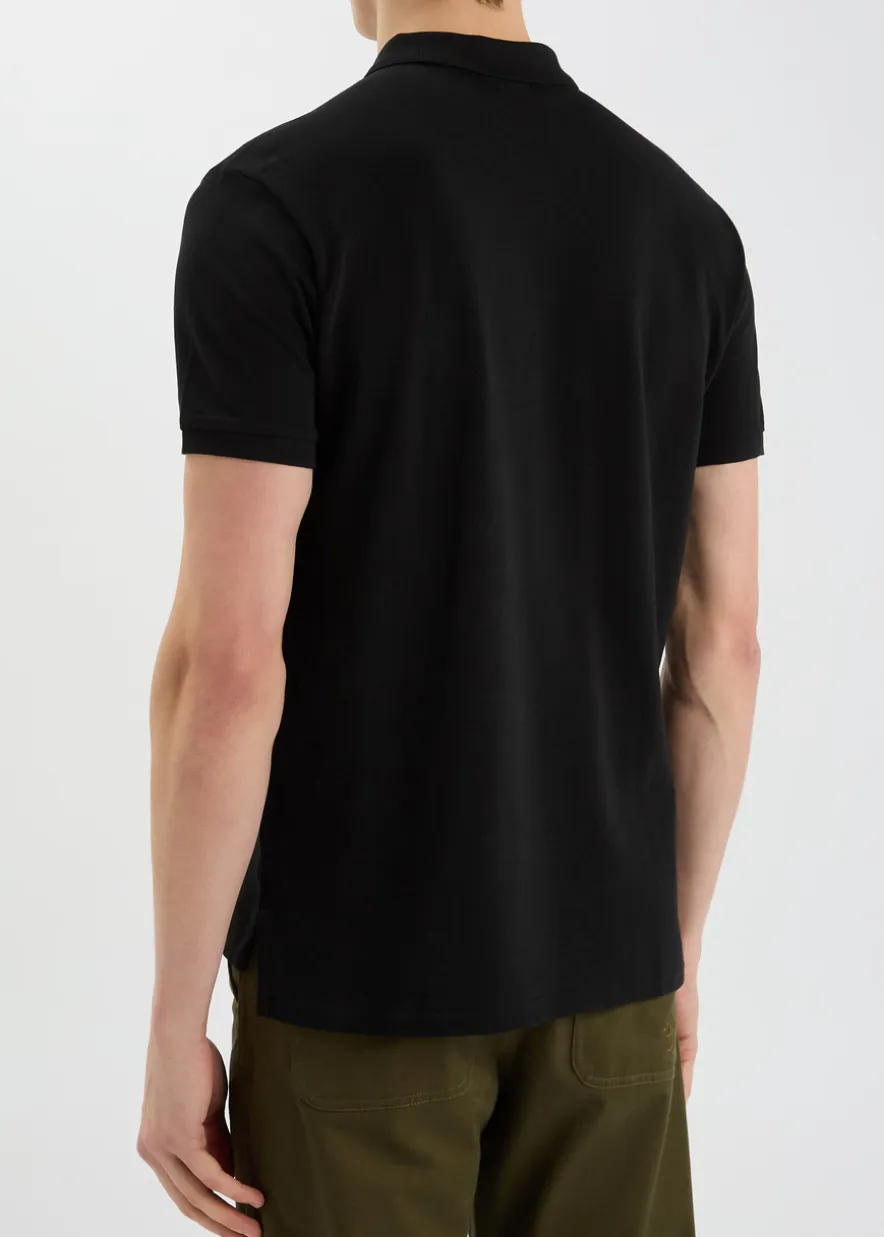 Black slim piqué cotton polo shirt