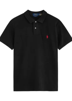 Black slim piqué cotton polo shirt