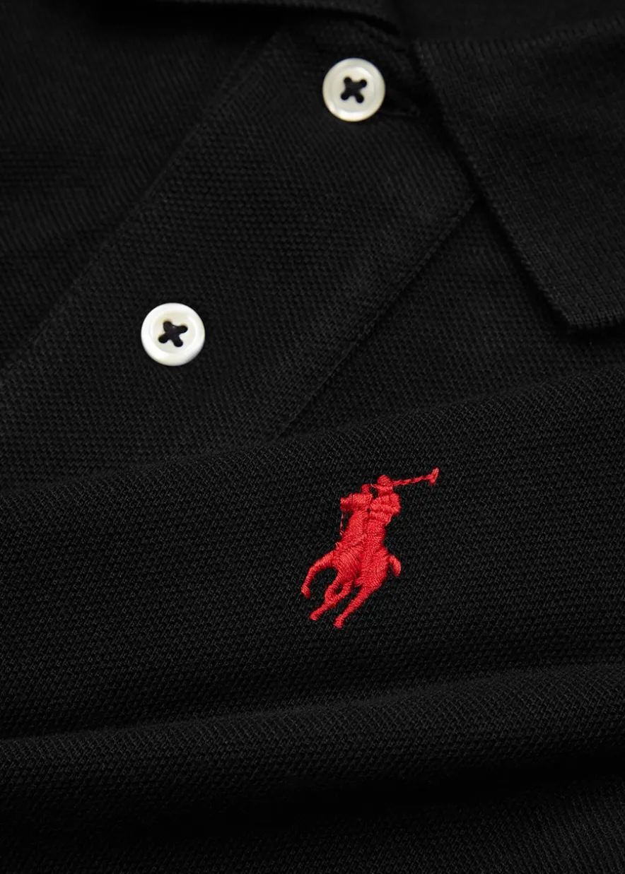 Black slim piqué cotton polo shirt