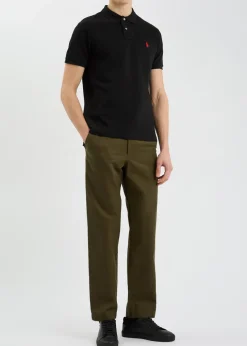 Black slim piqué cotton polo shirt