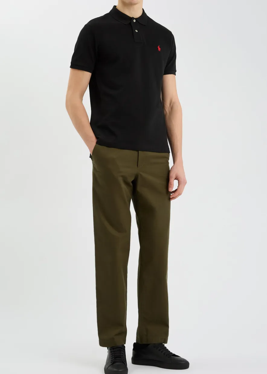 Black slim piqué cotton polo shirt