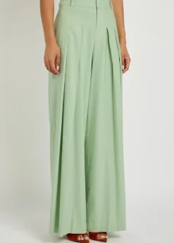 Blaire pleated wide-leg linen-blend trousers