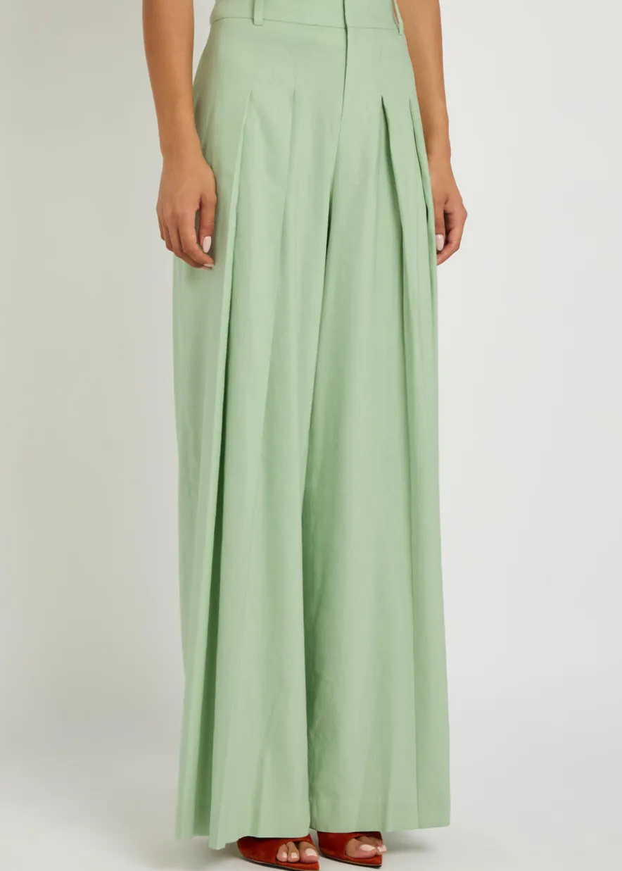Blaire pleated wide-leg linen-blend trousers