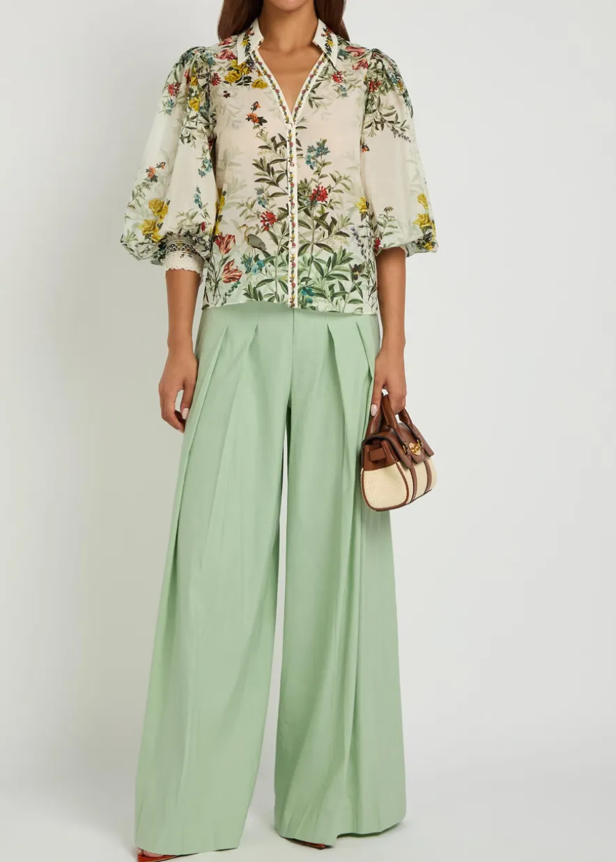 Blaire pleated wide-leg linen-blend trousers